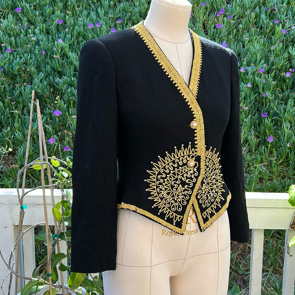 David Hayes silk brocade, rhinestone, pearl bolero jacket